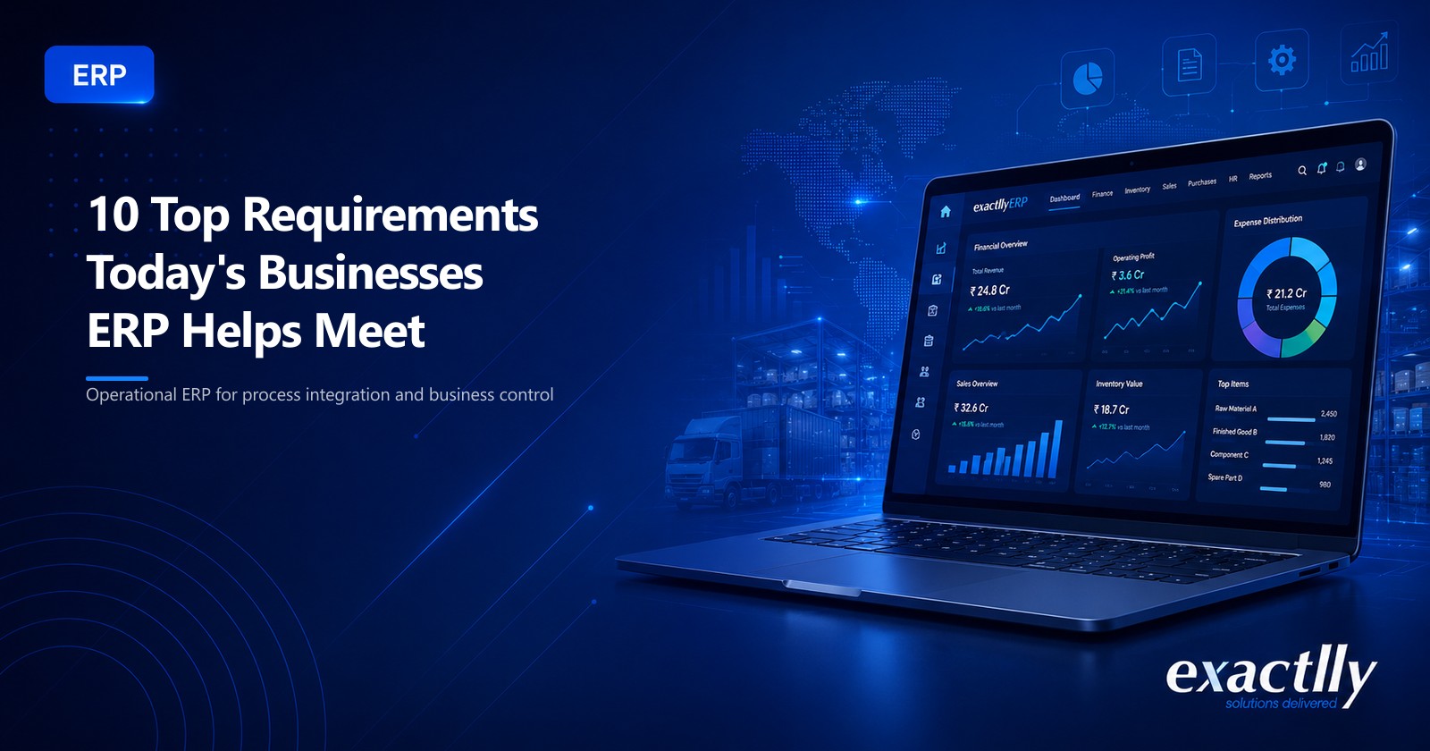 Owner, finance head, and operations head reviewing the ten recurring operational requirements ERP addresses against current parallel-system workflow