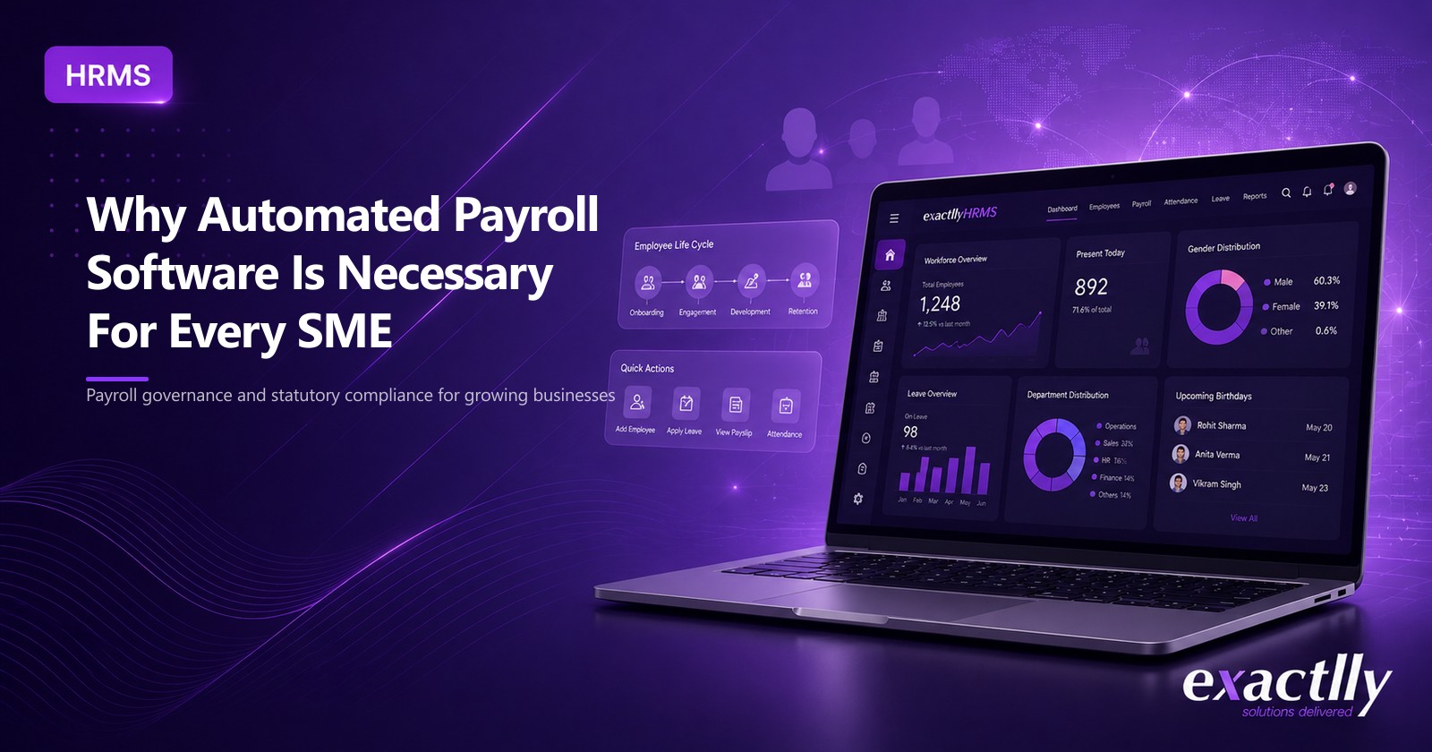 HR head and finance head diagnosing manual payroll symptoms across attendance assembly, statutory deposit margin, leave-without-pay computation, and salary dispute pattern at growing SME operation