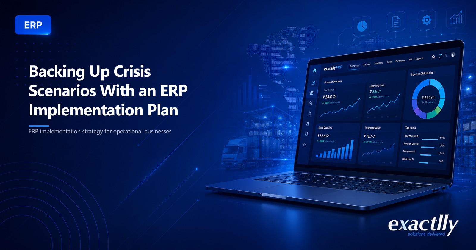 Owner, finance head, and operations head reviewing ERP implementation continuity plan with risk scenarios mapped against rollout phases