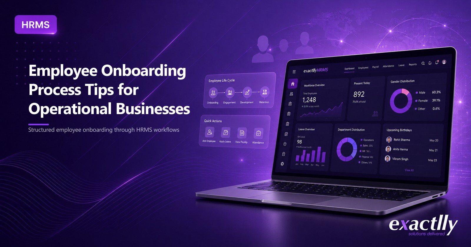 HR executive and new joiner reviewing structured onboarding workflow covering documentation, statutory enrolment, role context, system access, and team introduction at growing operational business