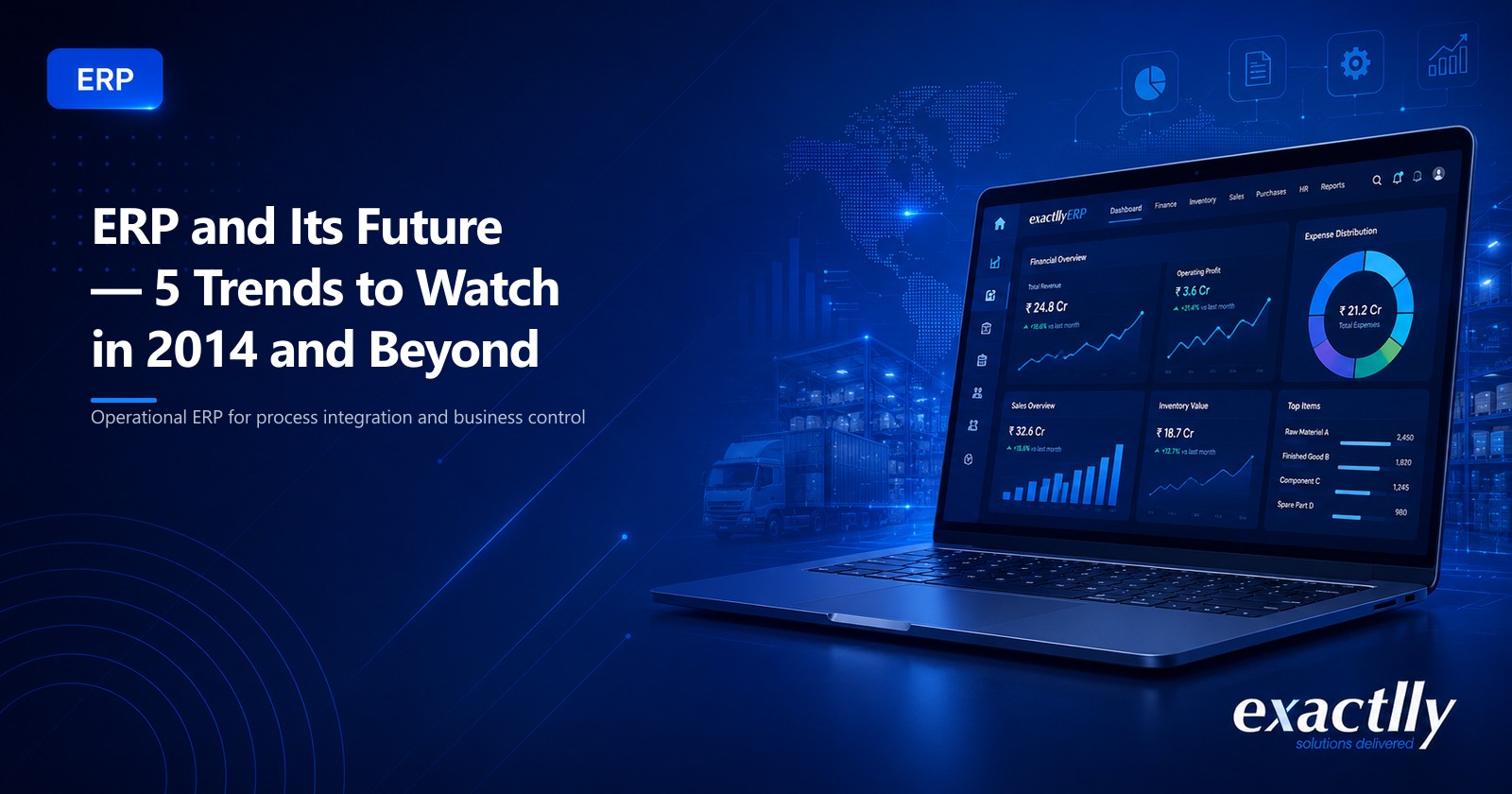 Operations head, finance head, and IT lead reviewing how cloud-based ERP trends reshape daily workflows across purchase, inventory, billing, and compliance
