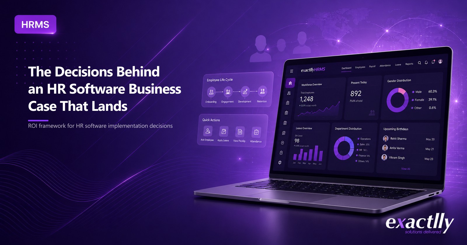 Finance head and HR head sequencing the evidence behind a three-year HR software ROI projection at an operational business