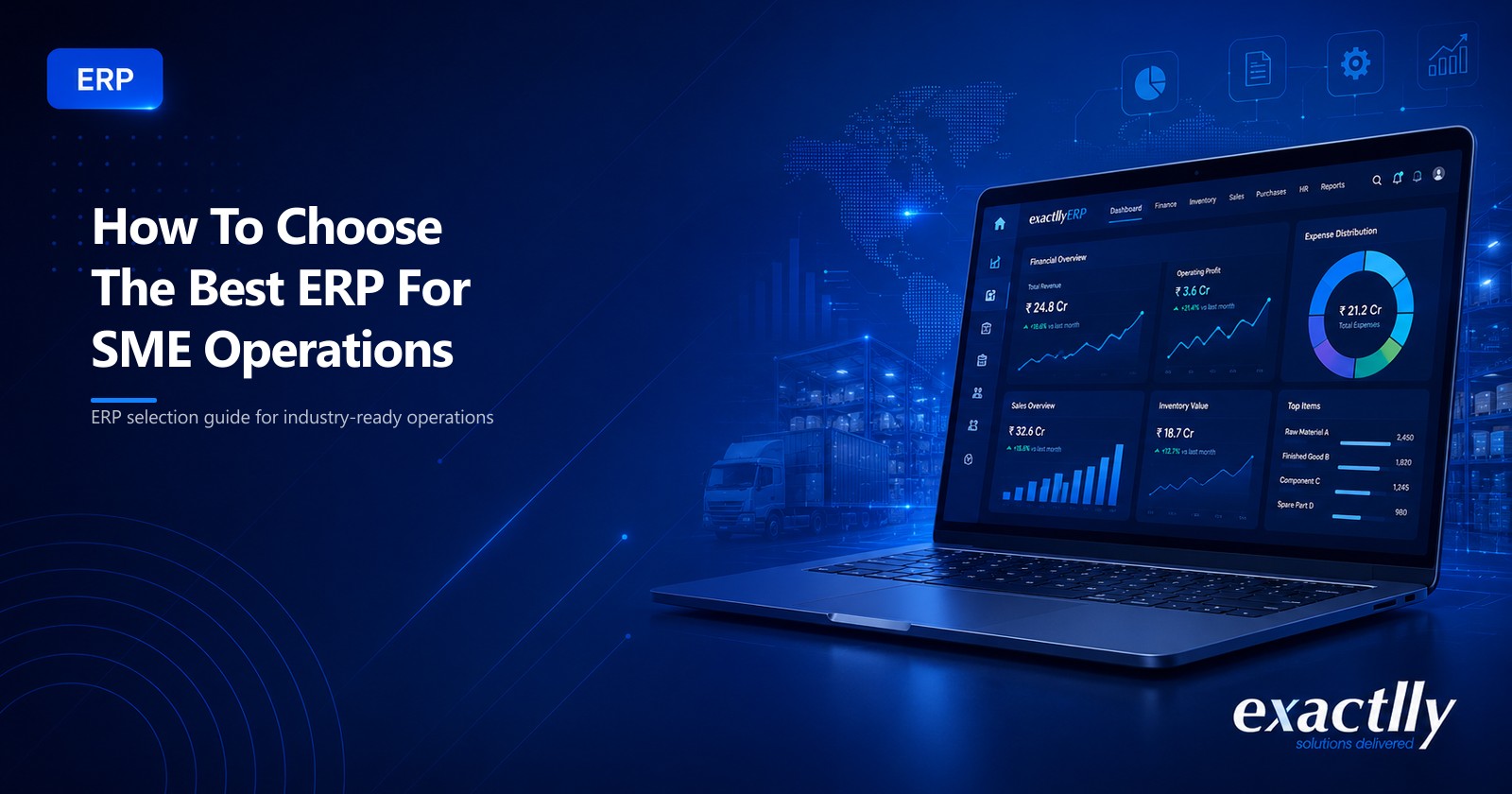 Founder and operations head walking through ERP selection against industry-fit workflow, GST compliance, multi-location inventory, mobile access, and configuration capability for growing operational business