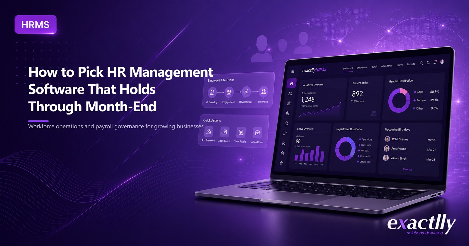 HR head and payroll executive evaluating HR management software demos against attendance, leave, and PF/ESI compliance criteria at a mid-size manufacturer