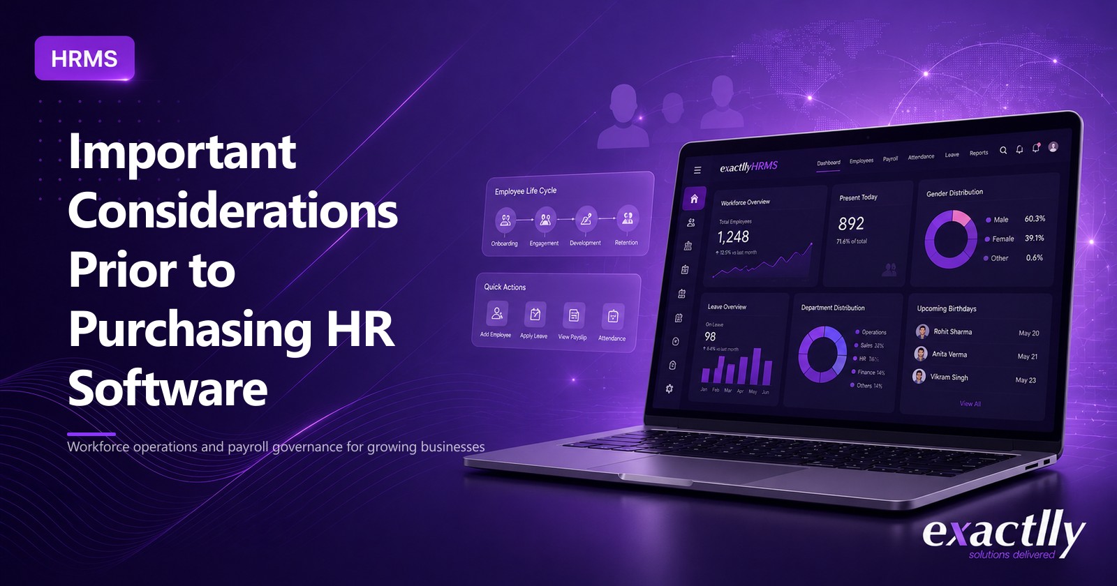 HR head and operations head evaluating HR software options against statutory compliance, configuration fit, mobile capability, deployment model, and rollout readiness for growing operational business