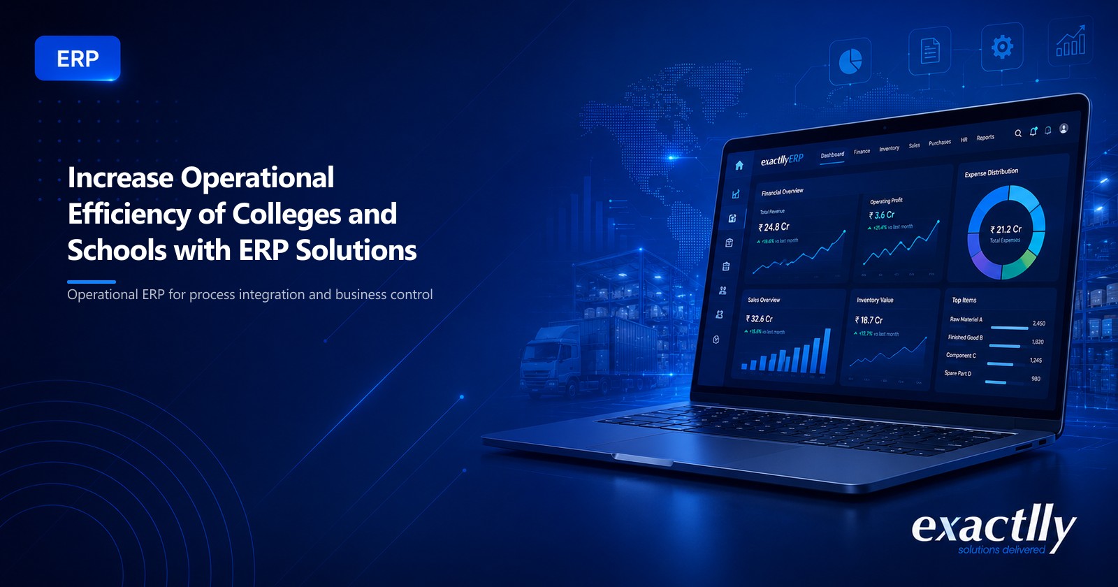 Principal and administrative head reviewing connected academic operations across admissions, fee collection, attendance, examination, and parent communication through unified educational ERP interface