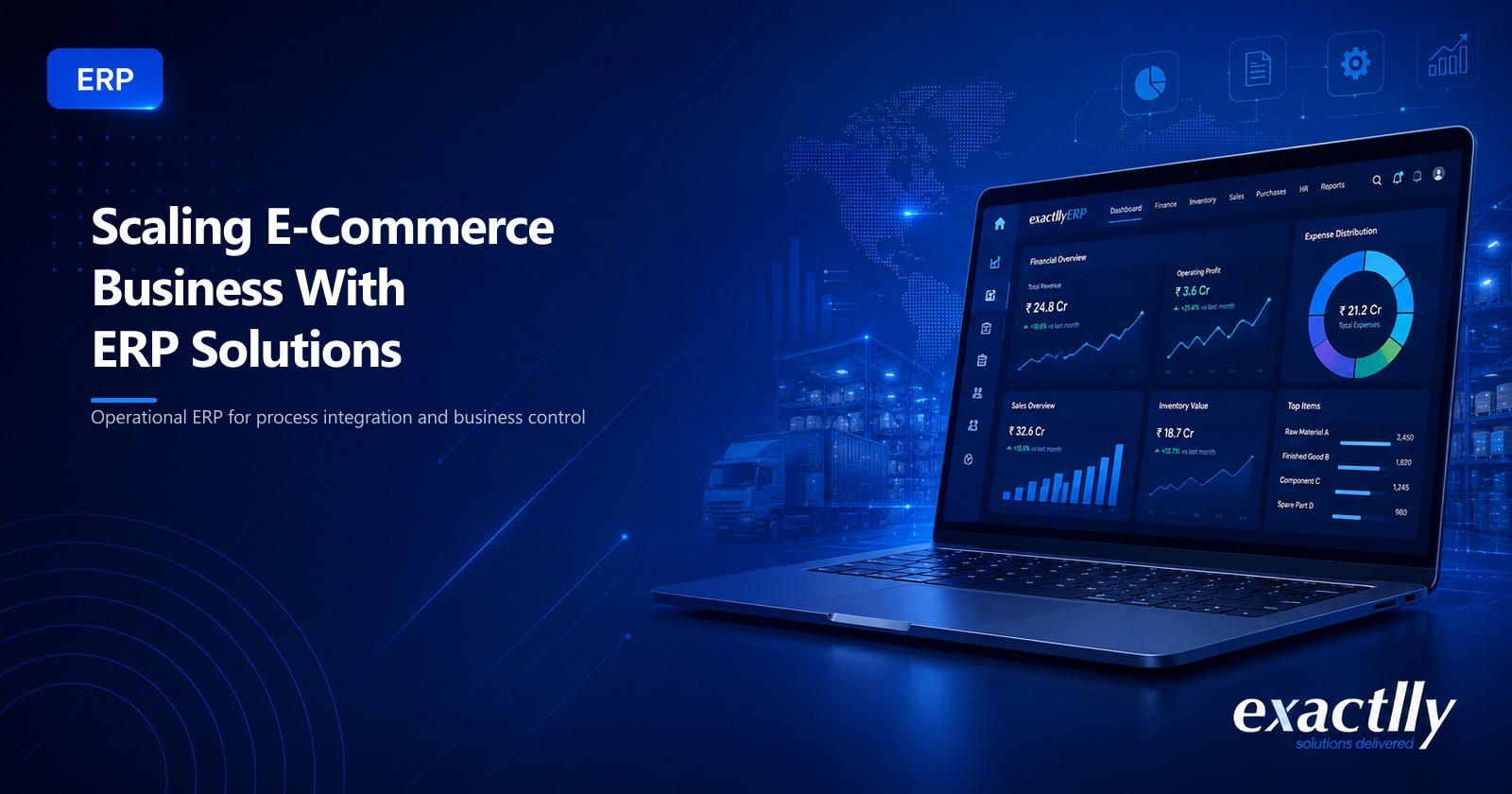 Operations head and finance head reviewing marketplace order flow, multi-warehouse stock, billing reconciliation, and GST treatment for a scaling e-commerce business