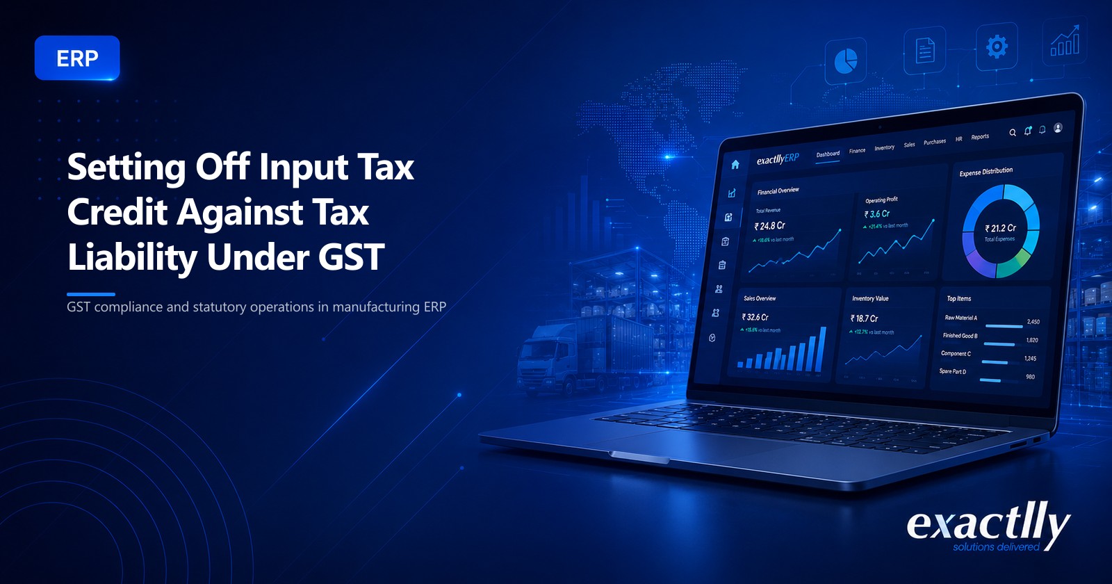 Finance head and accountant reviewing CGST, SGST, and IGST input tax credit set-off computation against monthly tax liability under the GST regime