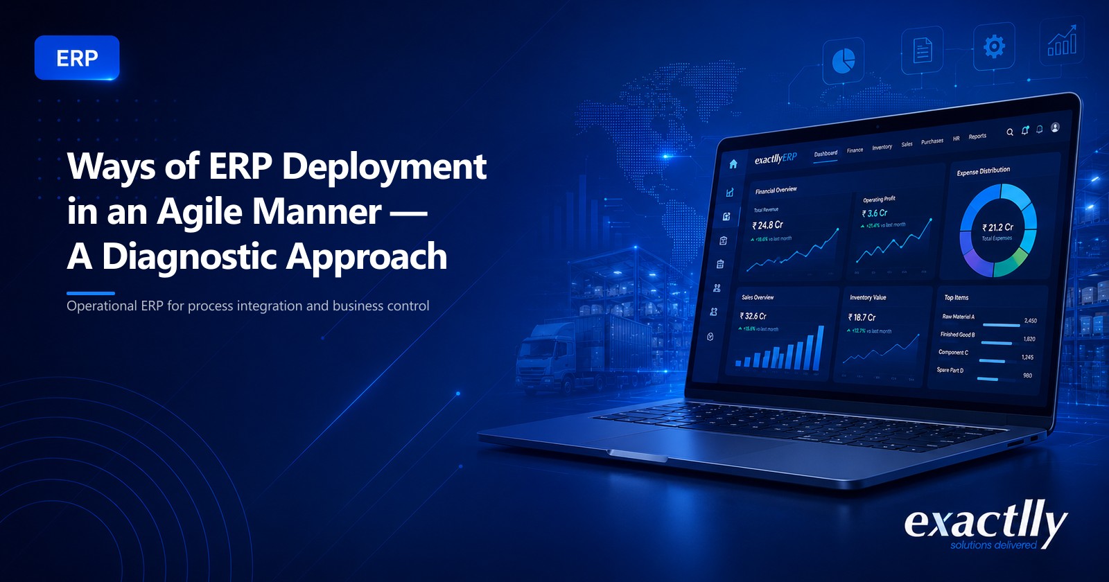 ERP project sponsor, finance head, and operations head reviewing agile sprint progress against a phased rollout plan at a mid-size manufacturing business